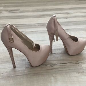 H BY HALSTON | Beige Rhinestone Heels